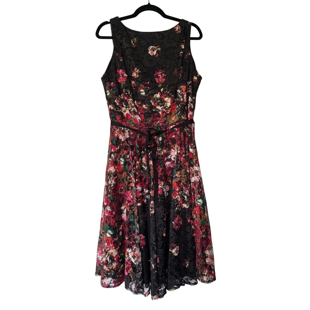 Julian Taylor Black Raspberry Floral Lace Fit Flare Dress 16 NWT 57910M